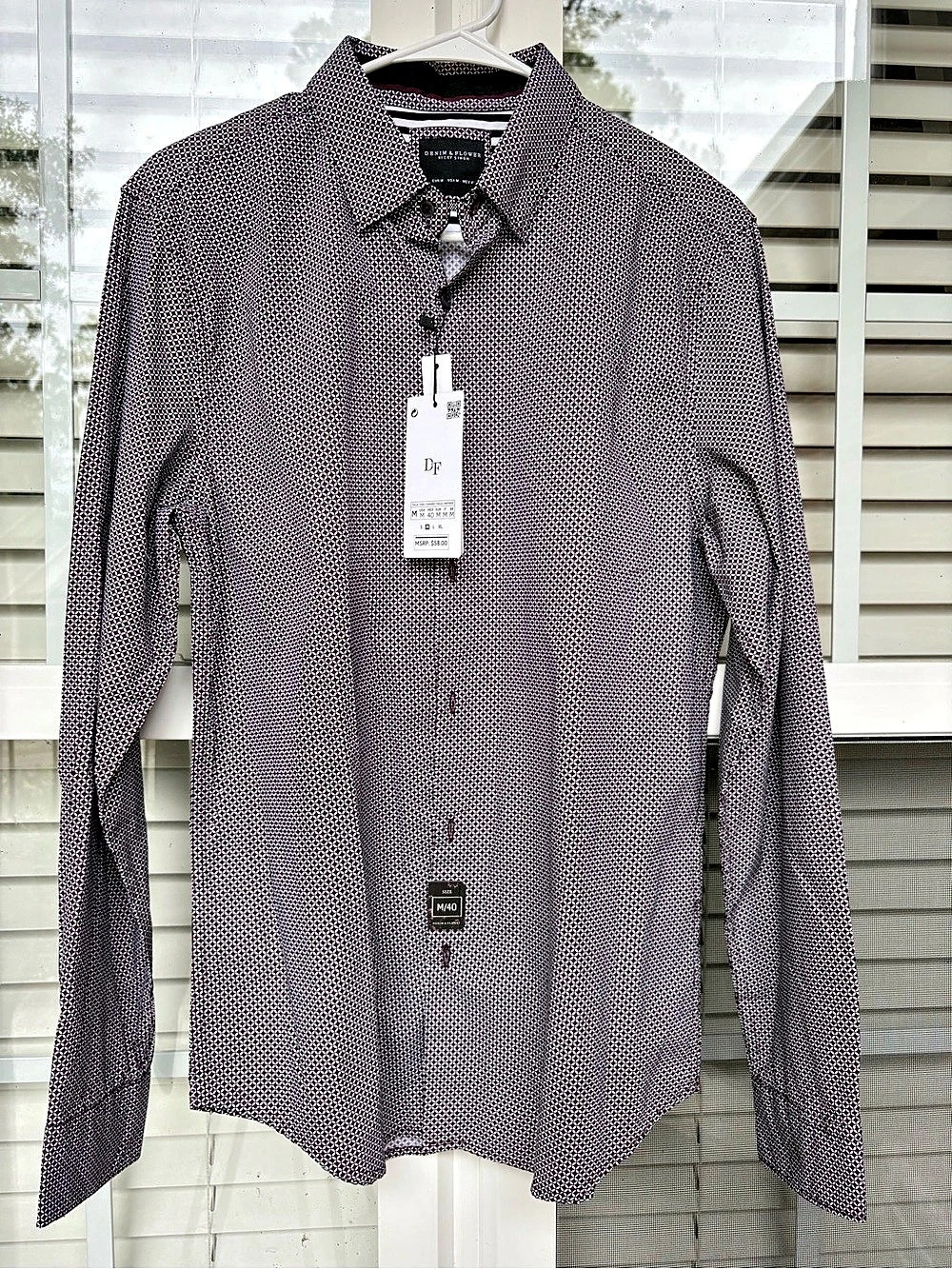 Denim & Flower Ricky King Slim Geometric Button Down in Black & White Size